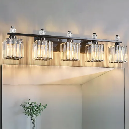 Vista 12 de Luces de tocador de baño doradas de cristal, accesorios de iluminación de baño, accesorios de iluminación de tocador modernos de 2 luces