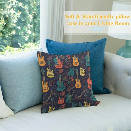 Vista 5 de Guitarra Pattern Pillow Covers 18 * 18 with Zipper Super Soft Square Pillow Cases Cozy Zipper Plush Throw Pillowcases for Bedroom Sofa Couch for All