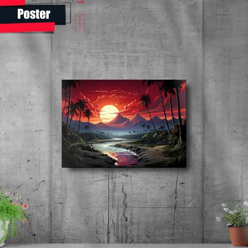 Vista 2 de Neon Sunset Vibes Florida Synthwave Sunset Framed poster Print, Retro Miami Style Wall Art, Decor poster, Art Print
