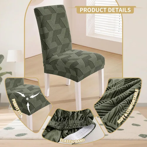 Vista 4 de JIVINER - Juego de 2 fundas elásticas para sillas de comedor, fundas geométricas de jacquard para sillas de comedor, fundas lavables para sillas
