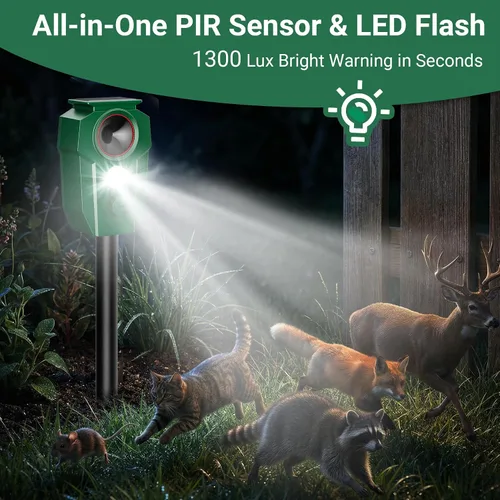 Vista 3 de Solar Ultrasonic Animal Repellent with Motion Sensor & LED Lights – Waterproof Outdoor Deer Repellent Device for Yard, Garden & Lawn – Effective