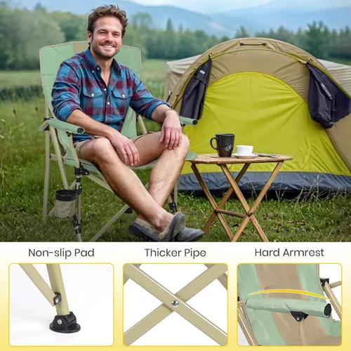 Vista 6 de XGEAR Silla de camping con reposabrazos duro acolchado, silla de campamento plegable resistente con soporte para tazas, bolsillos de almacenamiento