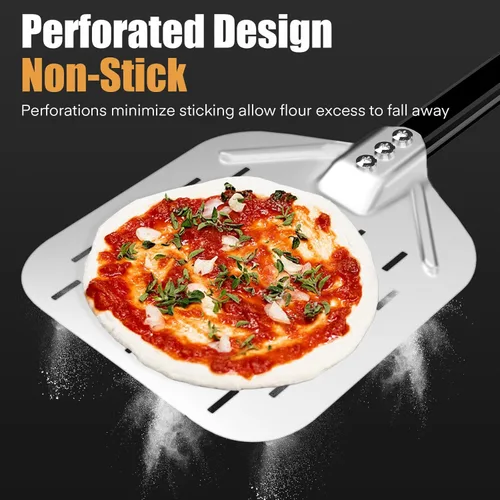 Vista 2 de Kit de accesorios para horno de pizza de 4 piezas, incluye cáscara de pizza perforada de 12 pulgadas, cáscara redonda de torneado de pizza de 9