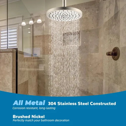 Vista 3 de Hibbent Brazo de ducha montado en el techo de metal, extensión de cabezal de ducha con brida, brazo de ducha recto de acero inoxidable para cabezal