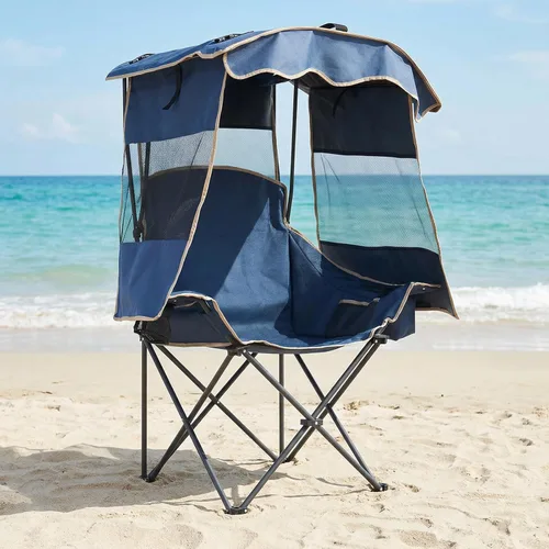 Vista 10 de ABORON Silla de camping con toldo, silla de camping plegable con protección solar UPF 50+ de 3 lados, silla portátil al aire libre con bolsa