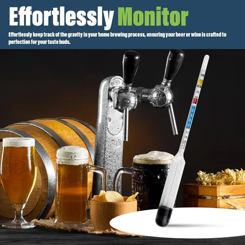 Vista 6 de Hidrómetro para elaboración de vino con tarro de prueba de alcohol de hidrómetro de 3.937 in - Hidrómetro de gravedad específica para vino y cerveza