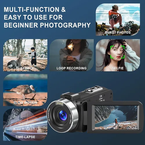 Vista 3 de Cámara de video 8K 64MP videocámara IR visión nocturna Vlogging Cámara, zoom 18X WiFi videocámara digital con pantalla táctil para YouTube