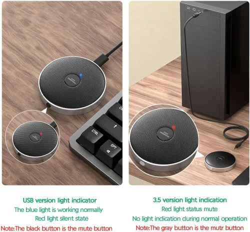Vista 3 de Micrófono de computadora de 360° para escritorio, micrófono de PC de conferencia USB, tecnología de cancelación de ruido, grabación, Skype, clase