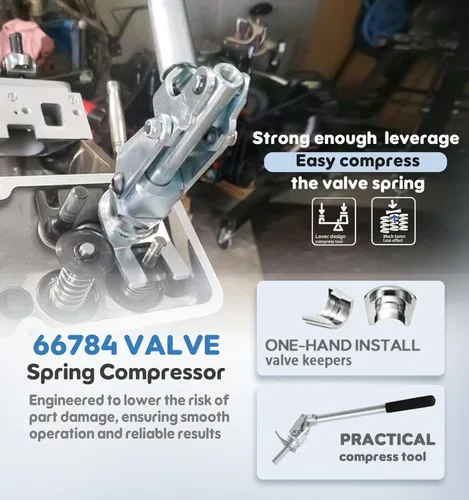 Vista 2 de 66784 Herramienta de compresor de resorte de válvula para pernos basculantes de 3/8 pulgadas y 7/16 pulgadas, herramienta de extracción de resorte