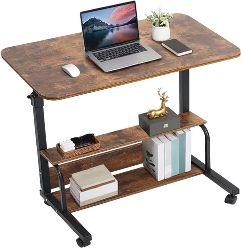 Vista 10 de Escritorio de computadora móvil de altura ajustable para mesa rodante de espacio pequeño con ruedas, escritorio de estudio portátil para Negro