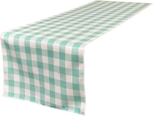 Vista 2 de LA Linen Camino de mesa a cuadros de doble cara, 14 x 108 pulgadas, verde cazador y blanco Verde cazador/blanco