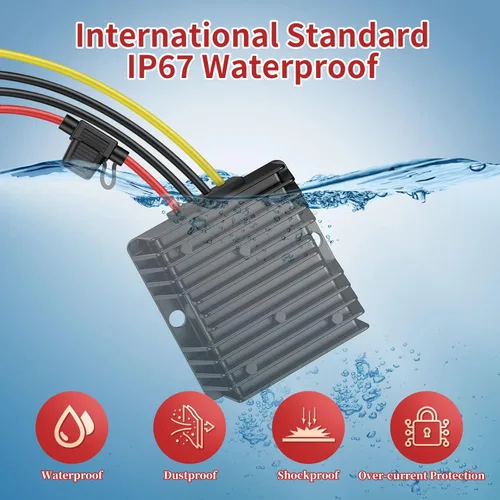 Vista 5 de Convertidor de 24 voltios a 12 voltios reductor con fusible impermeable y bloque de terminales de cable, transformador de 24 V a 12 V 10 A 120 W