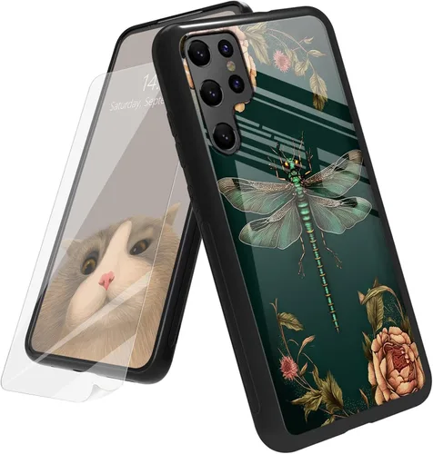 Vista 8 de Funda para Samsung Galaxy A32 5G con protector de pantalla, parte trasera de vidrio templado + TPU de silicona suave que absorbe los golpes, funda