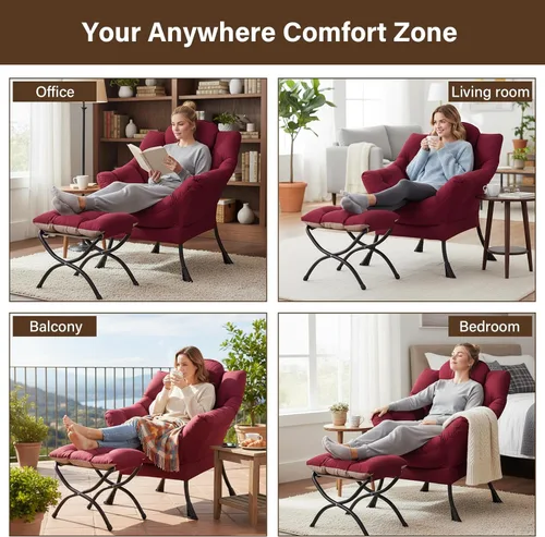 Vista 221 de Welnow Silla Lazy con otomana, moderna silla de descanso con reposabrazos y un bolsillo lateral, sillón para sofá de ocio, sillón de lectura