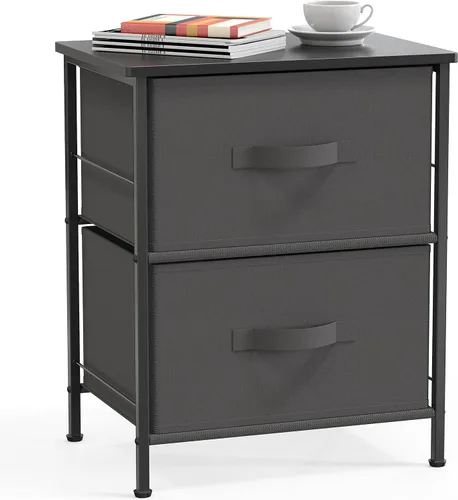 Vista 8 de Simple Houseware - Cómoda organizadora de cajones de almacenamiento de 2 niveles para mesita de noche, color marrón