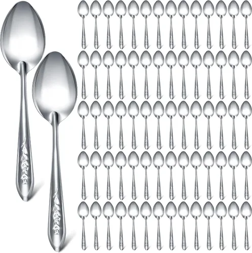 Vista 8 de Nuogo Juego de 100 cucharas de cena de 6.69 pulgadas, cucharas de acero inoxidable de grado alimenticio en masa, cucharas de mesa para el hogar