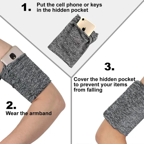 Vista 4 de Brazalete pequeño para llaves de teléfono celular, auriculares, Airpod con bolsillo oculto, funda protectora para teléfono, bolsillo