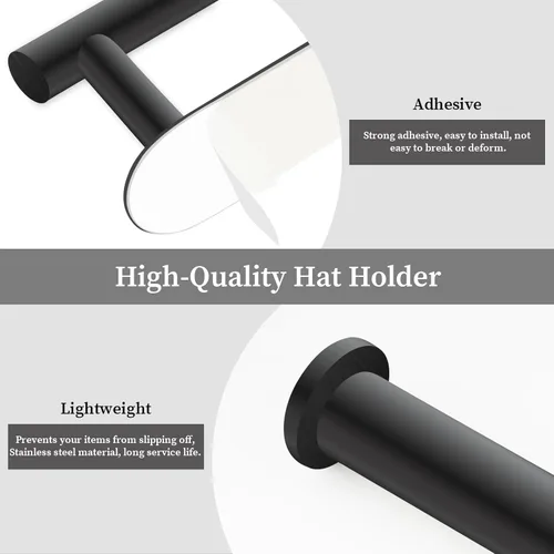 Vista 3 de Eiito Percheros para gorras de béisbol, ganchos adhesivos para sombreros para pared, percha de gorra de béisbol de acero inoxidable (negro)