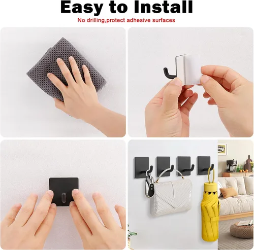 Vista 5 de Livabber Ganchos adhesivos para toallas, ganchos de pared autoadhesivos de acero inoxidable 304, ganchos de ducha impermeables para bataropa