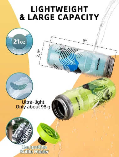 Vista 2 de ROCKBROS Botella de agua para bicicleta de 21 onzas, botella de agua para bicicleta para 5 horas de aislamiento, botella de agua deportiva