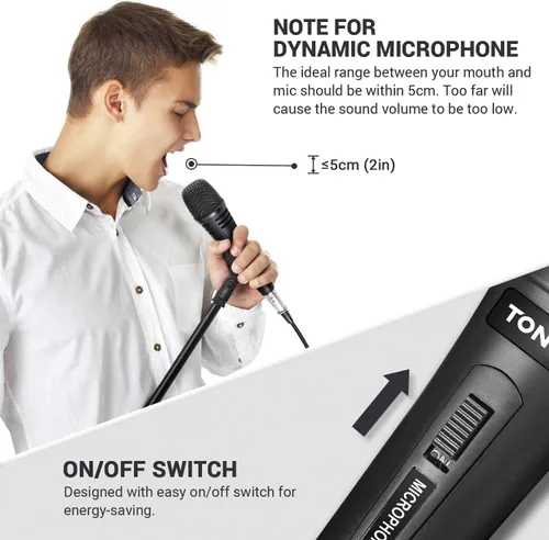 Vista 4 de TONOR Micrófono vocal K1 para cantar, micrófono de karaoke dinámico de mano con cable, microfono con cable XLR de 5 M a 1/4 pulgadas, compatible
