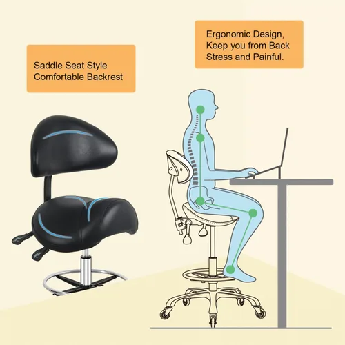 Vista 3 de Silla de montar con reposapiés de apoyo trasero, resistente (350 libras), silla giratoria hidráulica ajustable para salón, spa, belleza, masaje