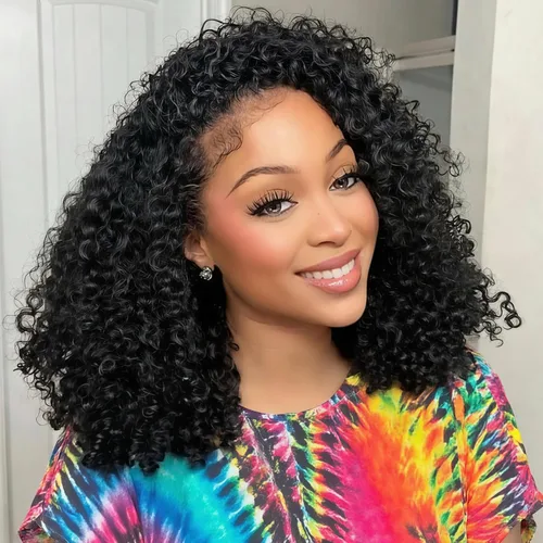 Vista 11 de ZIYU - Media peluca de cabello humano - 200% de densidad, peluca lista para usar sin pegamento, peluca de cabello humano de 12 pulgadas rizada