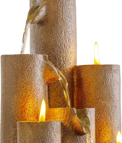 Vista 13 de Alpine Corporation WCT202 Fuente de agua escalonada de mesa interior con 3 velas para escritorio y mesa, 11 pulgadas, marrón