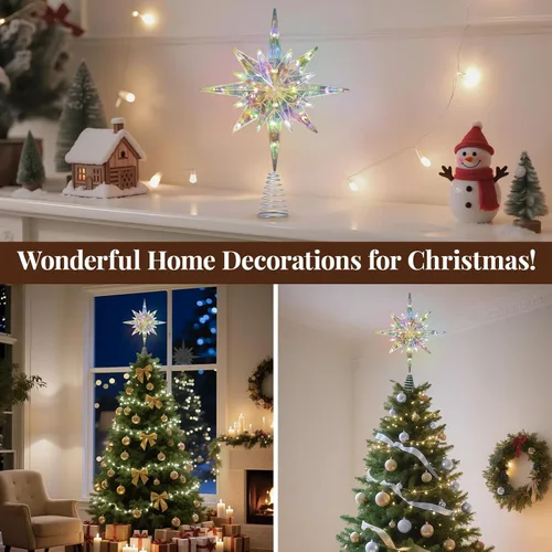 Vista 7 de Lewondr - Estrella para punta de árbol de Navidad de 15.35 pulgadas, 20 luces LED, USB y control remoto, diseño de estrella de Belén Polaris