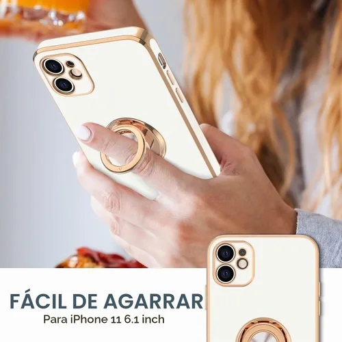 Vista 3 de Hython Funda para iPhone 11 con soporte de anillo [soporte de anillo giratorio de 360° con soporte magnético] [borde de oro rosa chapado en brillo]