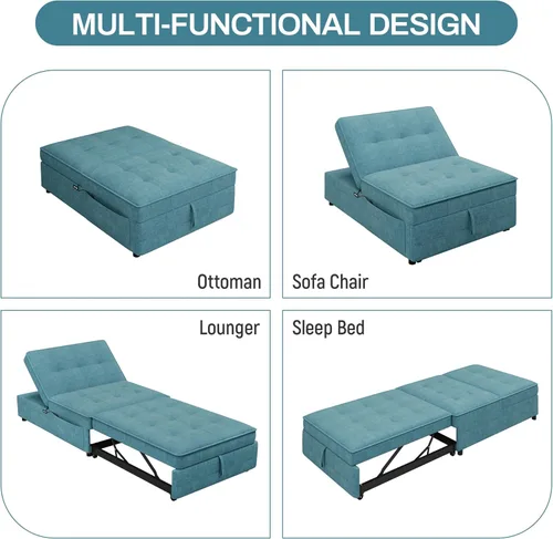 Vista 5 de Sofá cama, sofá cama convertible 4 en 1, sofá cama sin montaje, sofá cama multifuncional moderno con respaldo ajustable, bolsillo de almacenamiento