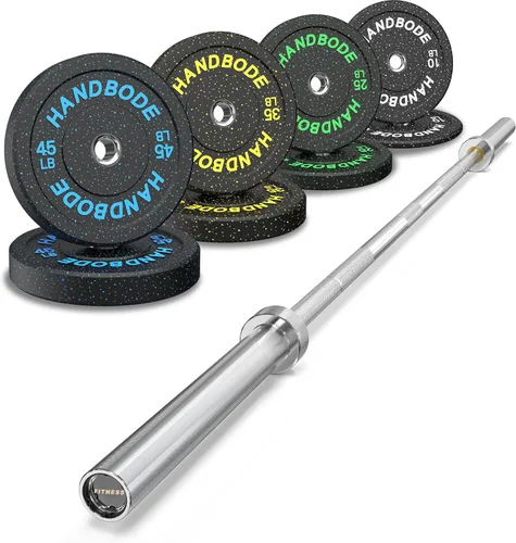 Vista 10 de HANDBODE Olympic High-Bounce Bumper Plates Bench Press Barbell Weights Set 2 - Inch, 10-55 lb Rubber Weight Sets for Home Gym, Strength Training