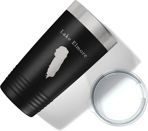 Vista 5 de Lake Elmore Map Tumbler Travel Mug Insulated Laser Engraved Coffee Cup Vermont 20 oz Black