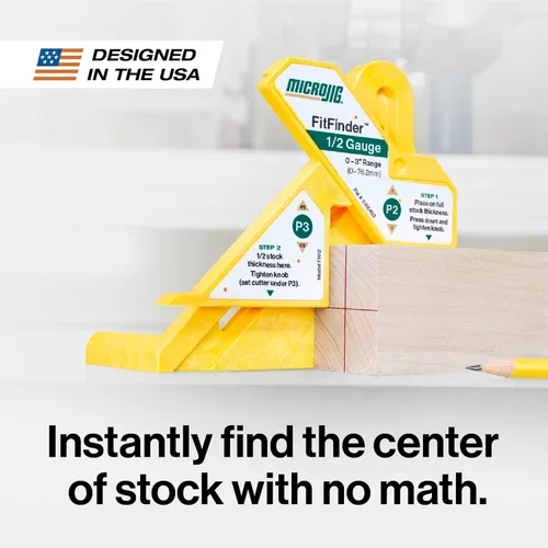Vista 2 de MICROJIG FitFinder Buscador de Punto Central de Madera de 1/2 Pulgada para Hoja de Sierra de Mesa, Carpintería, Router, Sierra de Cinta, Tornos