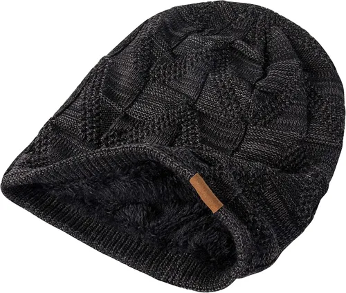 Vista 4 de PAGE ONE Gorro holgado de invierno para hombre con forro polar cálido gorro de punto trenzado