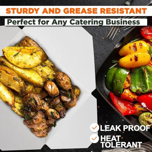 Vista 4 de Fit Meal Prep Paquete de 50 recipientes de papel de 54 onzas para llevar de 8.5 x 6 x 2 pulgadas, cajas blancas de comida para almuerzo #2, embalaje