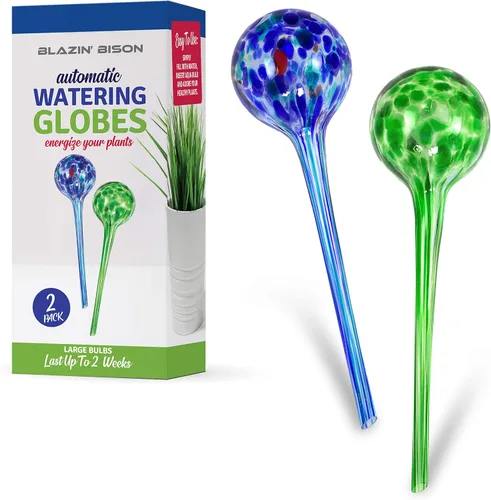 Vista 5 de Blazin Globos de riego de plantas de interior Forma de hongo Bombillas automáticas de agua Globo de agua aguamarina Vidrio decorativo