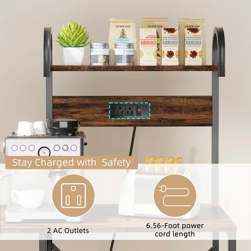 Vista 4 de JAMFLY Estante para hornear de cocina de 35.4 pulgadas con toma de corriente, mesa de café y soporte para microondas, estante de almacenamiento