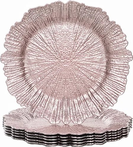 Vista 19 de MAONAME Platos Base Naranjas, Platos Base de Arrecife para Plato de Cena, Platos Base de Plástico de 13 Pulgadas para Decoración de Bodas, Juego de 6