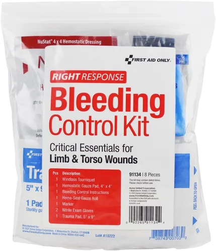 Vista 9 de First Aid Only Kit de control de sangrado de emergencias críticas 91481 para heridas en el pecho y extremidades, 9 piezas
