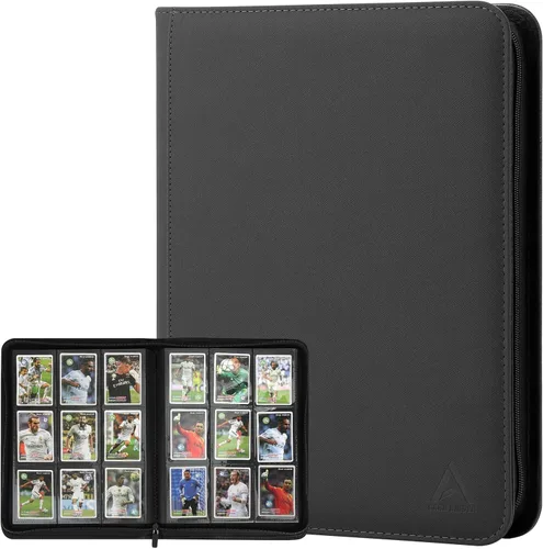 Arkeiliy Carpeta de tarjetas con 9 bolsillos, bolsillos de doble cara con 30 fundas, soporte para tarjetas coleccionables con cremallera de alta