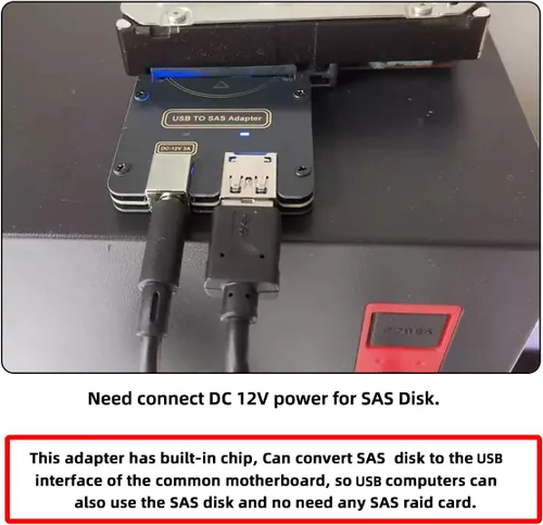 Vista 9 de CY SFF-8482 SAS 29Pin a USB3.0 Adaptador de disco duro de 5 Gbps con chipset y puerto de alimentación (necesita fuente de alimentación de 12 V/3A)