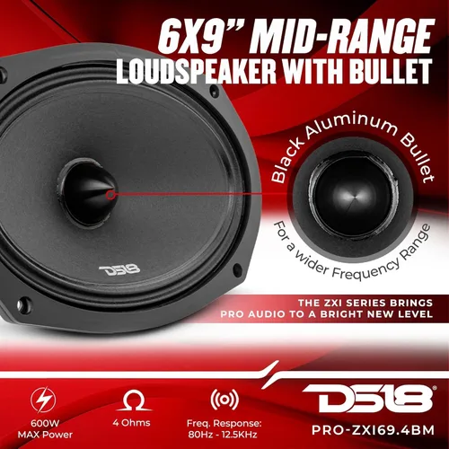 Vista 2 de DS18 PRO-ZXI694BM Altavoz de rango medio de 6 x 9 pulgadas de audio profesional con bala y rejilla de 600 vatios 4 ohmios (1 altavoz)