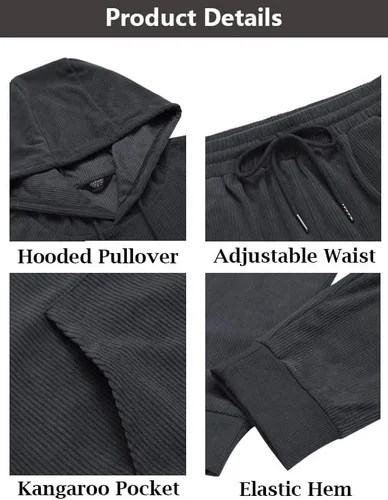 Vista 6 de COOFANDY Conjunto deportivo de 2 piezas para hombre, sudadera con capucha, trajes deportivos casuales para correr