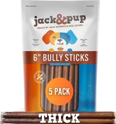 Vista 17 de Jack&Pup Bully Sticks Jumbo de 6 pulgadas para perros (paquete de 3) Palitos de perro de un solo ingrediente para perros grandes y masticadores