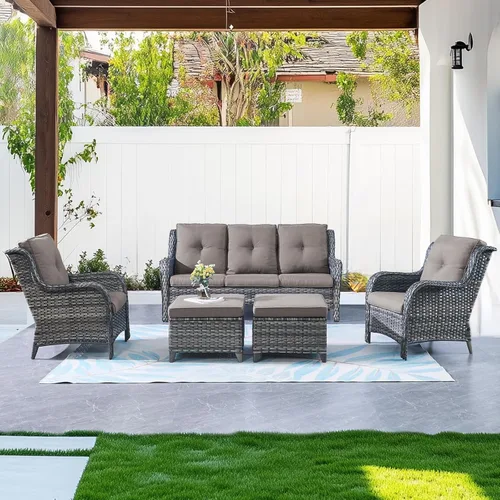 Vista 36 de Belord Mesa auxiliar pequeña para exteriores, mesa de mimbre de vidrio templado, mesa de centro impermeable para patio, mesa auxiliar de ratán