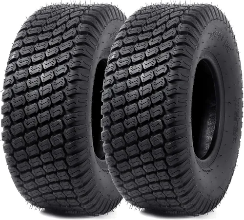 Vista 9 de Juego de 2 neumáticos 16x6.50-8 - 4PR resistentes sin cámara, neumáticos de repuesto para tractor de césped con banda de rodadura estriada profunda