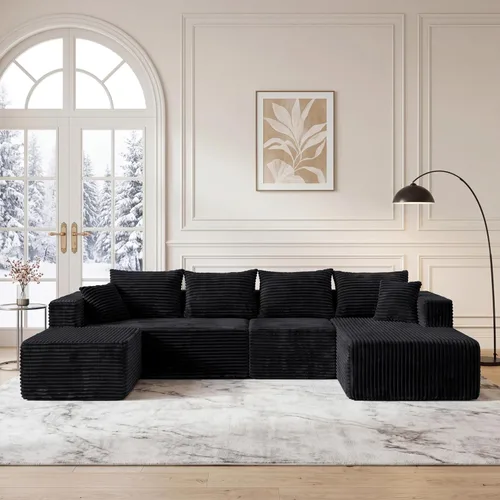 Vista 29 de Sofá modular deshuesado de 118 pulgadas con diván y otomano de pana de gran tamaño en forma de U, sofá de nube para asiento profundo para sala