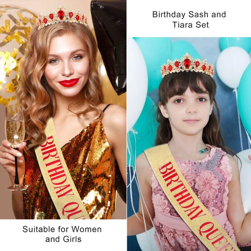 Vista 5 de Didder Queen Sash & Crown - Tiara de cumpleaños para mujer, banda para mujer, Diamante falso