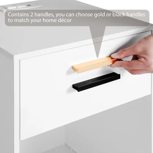 Vista 8 de LAPTAIN Nightstand with Charging Station, End Side Table with Storage Drawer and Open Cabinet, Bedside Table for Bedroom, White